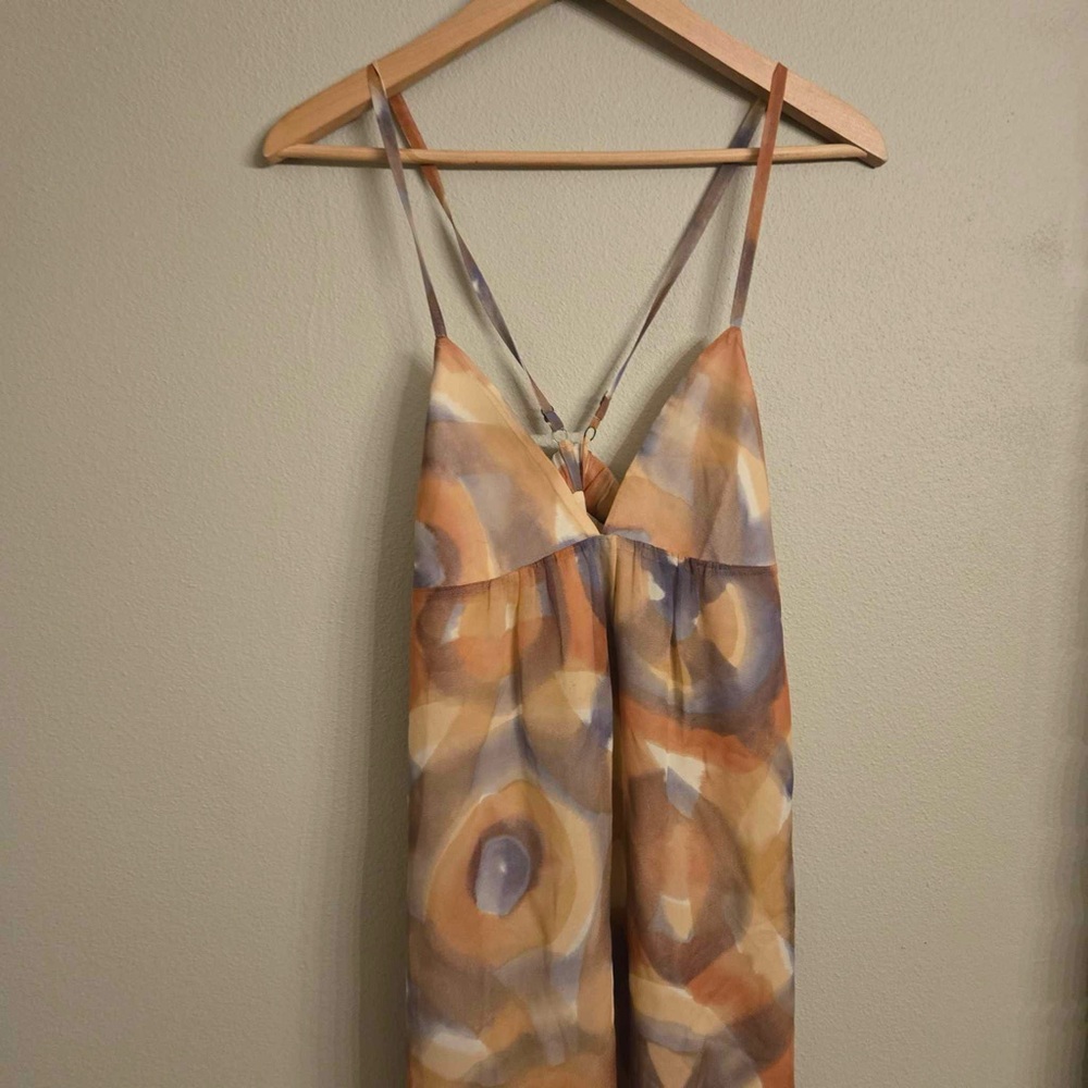 Alice + Olivia Multicolor Abstract Print Slip Dress (Beige, Taupe, Lavender) - Picture 3 of 5
